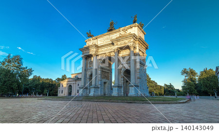 Arch of Peace in Simplon Square timelapse hyperlapse. It is a neoclassical triumph arch Arch of Peace in Simplon Square timelapse hyperlapse. It is a neoclassical triumph arch 140143049