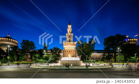 Main entrance to the Sforza Castle and tower - Castello Sforzesco day to night timelapse, Milan, Italy Main entrance to the Sforza Castle and tower - Castello Sforzesco day to night timelapse, Milan, Italy 140143052