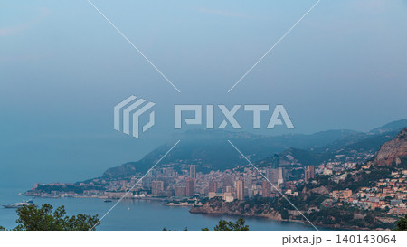 Cityscape of Monte Carlo night to day timelapse, Monaco before summer sunrise. Cityscape of Monte Carlo night to day timelapse, Monaco before summer sunrise. 140143064
