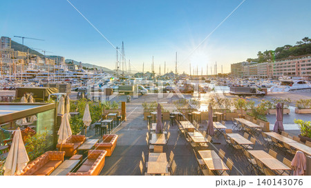 Beautiful sunrise over the harbor in Monaco timelapse. 140143076