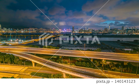 Hong Kong day to night, aerial view from kowloon bay downtown timelapse Hong Kong day to night, aerial view from kowloon bay downtown timelapse 140143123