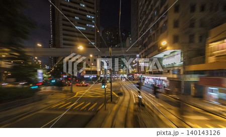 View from double-decker tram on street of HK timelapse hyperlapse. 140143126