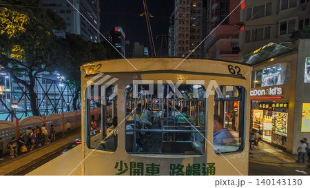 View from double-decker tram on street of HK timelapse hyperlapse. View from double-decker tram on street of HK timelapse hyperlapse. 140143130