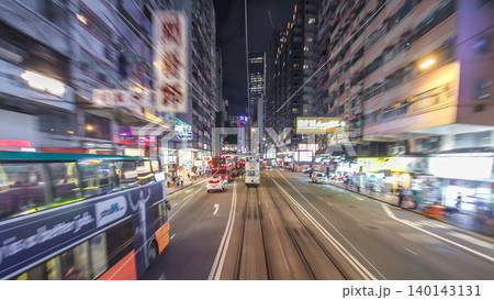 View from double-decker tram on street of HK timelapse hyperlapse. 140143131