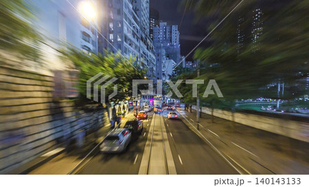View from double-decker tram on street of HK timelapse hyperlapse. View from double-decker tram on street of HK timelapse hyperlapse. 140143133