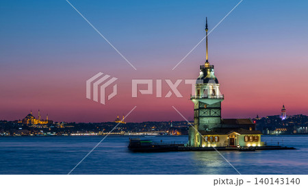 Maidens tower after sunset day to night timelapse in istanbul, turkey, kiz kulesi tower Maidens tower after sunset day to night timelapse in istanbul, turkey, kiz kulesi tower 140143140