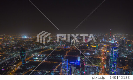 Skyline with Skyscrapers night timelapse in Kuwait City downtown illuminated at dusk. Kuwait City, Middle East Skyline with Skyscrapers night timelapse in Kuwait City downtown illuminated at dusk. Kuwait City, Middle East 140143188