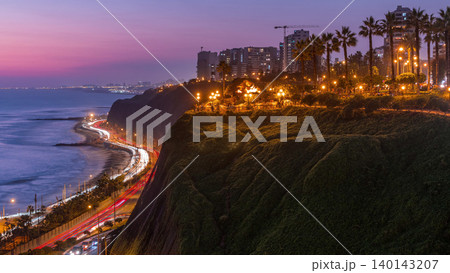 El Parque del Amor or Love park day to night timelapse in Miraflores after sunset, Lima, Peru. 140143207