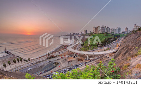 Aerial sunset view of Lima's Coastline in the neighborhood of Miraflores timelapse, Lima, Peru Aerial sunset view of Lima's Coastline in the neighborhood of Miraflores timelapse, Lima, Peru 140143211