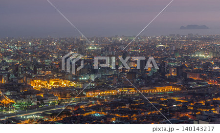Aerial view of Lima skyline day to night timelapse from San Cristobal hill. Aerial view of Lima skyline day to night timelapse from San Cristobal hill. 140143217
