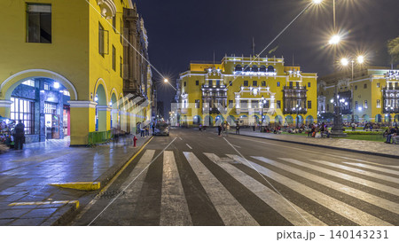 Fast walk from Central Post Office Building to Plaza de Armas night timelapse hyperlapse Fast walk from Central Post Office Building to Plaza de Armas night timelapse hyperlapse 140143231
