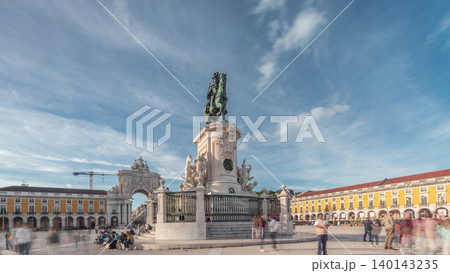 Praca do Comercio or Commerce Plaza. Statue of King Jose I timelapse hyperlapse. Praca do Comercio or Commerce Plaza. Statue of King Jose I timelapse hyperlapse. 140143235