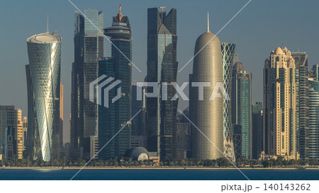 Skyline of Doha timelapse in Qatar in the very early morning Skyline of Doha timelapse in Qatar in the very early morning 140143262