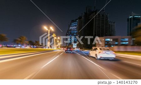 Drive in traffic on the corniche road in Doha timelapse hyperlapse drivelapse. Qatar, Middle East 140143270