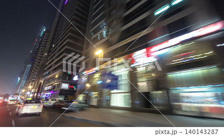 Drive on Sheikh Zayed Road in Dubai at night, United Arab Emirates timelapse 140143287