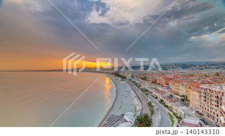 Sunset over Nice city and Mediterranean Sea aerial timelapse Sunset over Nice city and Mediterranean Sea aerial timelapse 140143310