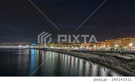 Waterfront of Nice city and Mediterranean Sea day to night timelapse Waterfront of Nice city and Mediterranean Sea day to night timelapse 140143311