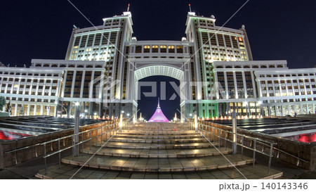 Complex of administrative buildings night timelapse. Astana, Kazakhstan. 140143346