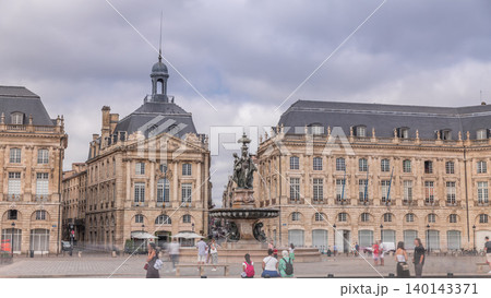 Place de la Bourse timelapse hyperlapse in Bordeaux, France, with the Fountain 140143371