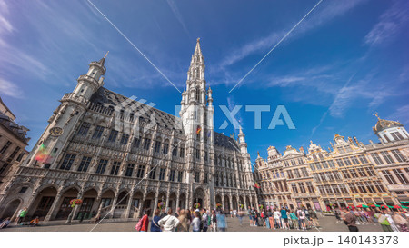 Timelapse hyperlapse of Town Hall on the Grand Place in Brussels, Belgium. Timelapse hyperlapse of Town Hall on the Grand Place in Brussels, Belgium. 140143378