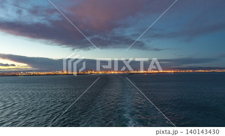 Aerial view of sea with wawes and port from ship sailing in the open sea timelapse Aerial view of sea with wawes and port from ship sailing in the open sea timelapse 140143430