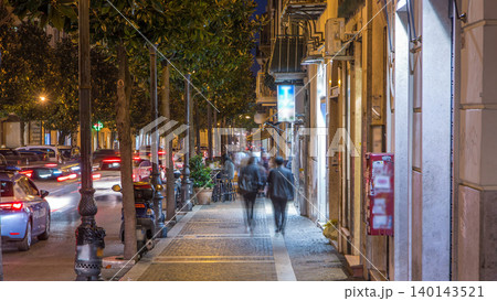 Typical medieval narrow street in beautiful town of Albano Laziale night timelapse, Italy 140143521