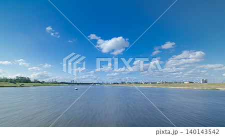 Astana, Kazakhstan. View from Pleasure boat on the river Ishim timelapse hyperlapse drivelapse in Astana. Astana, Kazakhstan. View from Pleasure boat on the river Ishim timelapse hyperlapse drivelapse in Astana. 140143542