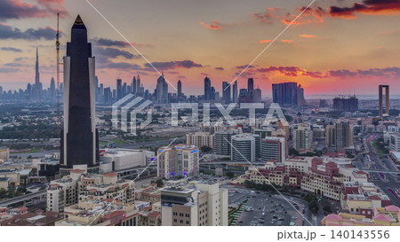 View of sunset in luxury Dubai city at sunset aerial timelapse View of sunset in luxury Dubai city at sunset aerial timelapse 140143556