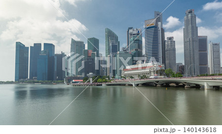 Esplanade bridge and downtown core skyscrapers in the background Singapore timelapse hyperlapse 140143618