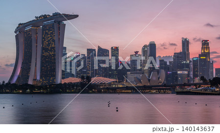 Downtown skyline of Singapore as viewed from across the water from The Garden East day to night timelapse. Singapore. Downtown skyline of Singapore as viewed from across the water from The Garden East day to night timelapse. Singapore. 140143637