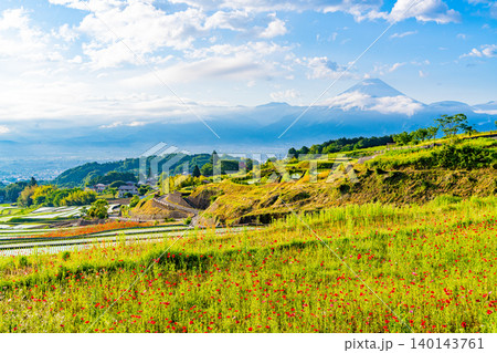 【山梨県】南アルプス市 初夏の中野の棚田 富士山 【山梨県】南アルプス市 初夏の中野の棚田 富士山 140143761