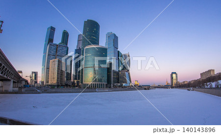 Moscow City skyscrapers in winter day to night timelapse. Moscow City skyscrapers in winter day to night timelapse. 140143896