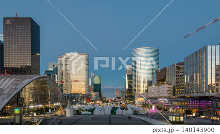 The stunning Defence Parisian business district bristling with skyscrapers day to night timelapse. The stunning Defence Parisian business district bristling with skyscrapers day to night timelapse. 140143900