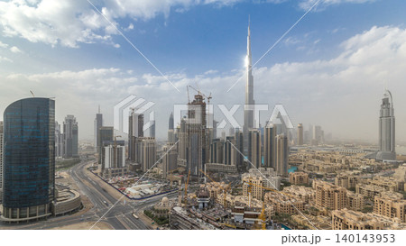 Beautiful luxury Dubai downtown aerial top view all day timelapse, Dubai, United Arab Emirates Beautiful luxury Dubai downtown aerial top view all day timelapse, Dubai, United Arab Emirates 140143953