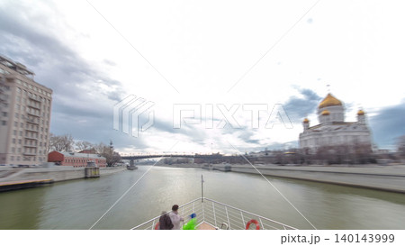Moscow River. River cruise ships on the Moscow river winter timelapse hyperlapse 140143999