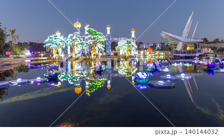 Dubai Glow Garden day to night timelapse is a state of Art architecture featuring environment friendly architecture 140144032