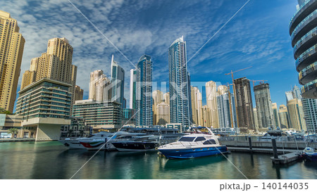 Dubai Marina towers in Dubai at day time timelapse hyperlapse 140144035