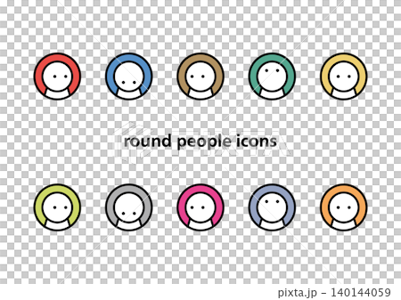 A set of simple and cute, round, human-shaped icons facing in various directions (colorful). A set of simple and cute, round, human-shaped icons facing in various directions (colorful). 140144059
