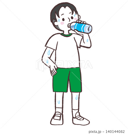 水分補給する体育着の男の子のイラスト 140144082