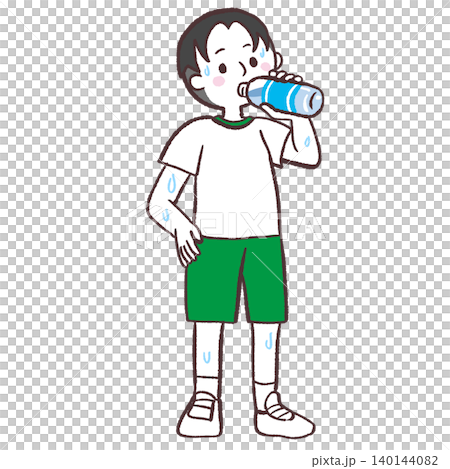水分補給する体育着の男の子のイラスト 140144082