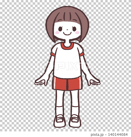 一幅插圖,描繪了一個穿著運動服、微笑的女孩站著。 一幅插圖,描繪了一個穿著運動服、微笑的女孩站著。 140144084