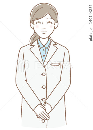 正面を向いて微笑む白衣の女性、医師、薬剤師、医療スタッフのベクターイラスト 正面を向いて微笑む白衣の女性、医師、薬剤師、医療スタッフのベクターイラスト 140144282