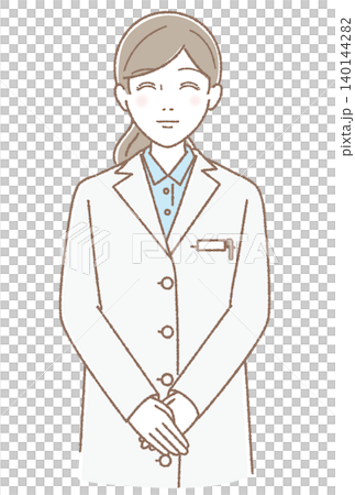 正面を向いて微笑む白衣の女性、医師、薬剤師、医療スタッフのベクターイラスト 正面を向いて微笑む白衣の女性、医師、薬剤師、医療スタッフのベクターイラスト 140144282
