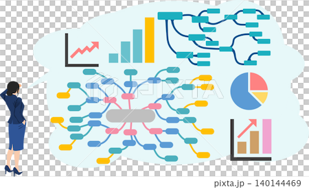 Illustration of a businesswoman thinking about business strategies Illustration of a businesswoman thinking about business strategies 140144469