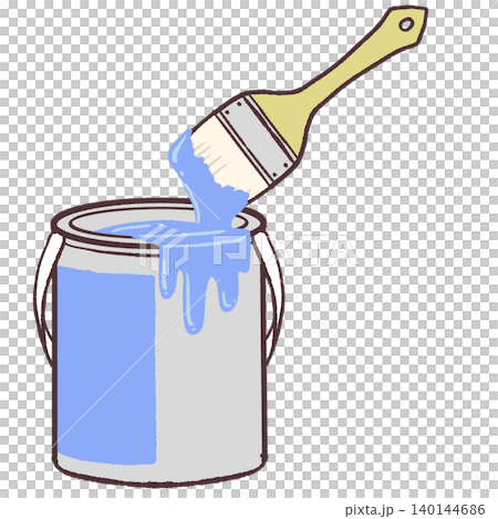青いペンキの缶と刷毛のイラスト 140144686