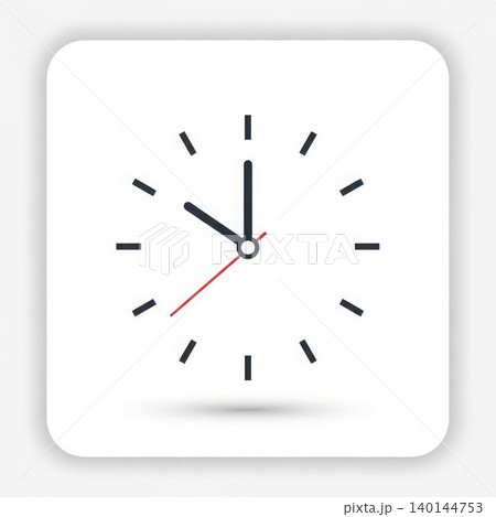 Clock - Modern Minimalist Square Wall Clock with Hour Minute and Second Hands on White Background Clock - Modern Minimalist Square Wall Clock with Hour Minute and Second Hands on White Background 140144753
