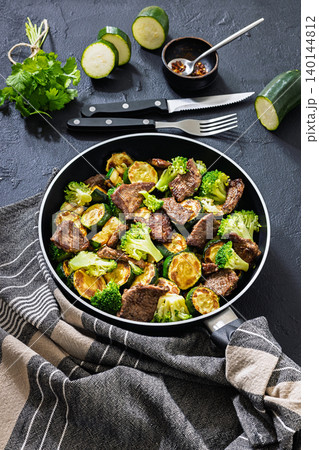 Keto Beef Stir Fry With Green Vegetables Keto Beef Stir Fry With Green Vegetables 140144812
