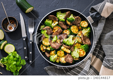 Savory Beef Skillet With Zucchini And Broccoli Savory Beef Skillet With Zucchini And Broccoli 140144817