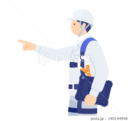 タブレットを持って指示を出す フルハーネス姿の男性作業員 横顔のベクターイラスト素材 140144946