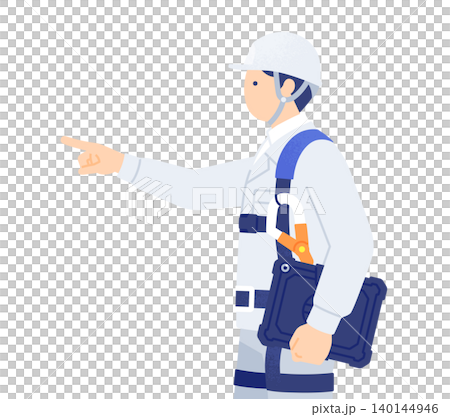 タブレットを持って指示を出す フルハーネス姿の男性作業員 横顔のベクターイラスト素材 140144946